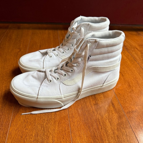 Vans SK8 High Top Skateboard Men 8.5 Women 10 White Canvas Sneakers Shoes 721356 - Picture 1 of 10